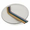 Wholesale Stainless Steel Drinking Straws Cleaner Brush Reusable Unfolded Bend Metal Straw Gold Black Kitchen Hot 215mm