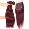 Brasilianisches Burgund 99j gerade Jungfrau-Haar-Bündel mit Schließung färbte menschliche Haar-Webart mit Spitze-Schließung 4Pcs Los-brasilianische Haar-Verkäufer