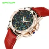 2018 Sanda Mode Brillant Étoile Cadran Femmes Montres Minimaliste Bracelet En Cuir Rouge Japon Quartz Or Cas Dames Horloge Montre Reloj