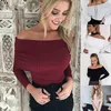 Partihandel-Julissa Mo stickad tröja Kvinnor 2016 Höst vinter av axel toppar Casual Jumper Sexig Pull Femme Slim Short Pullover