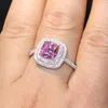 Size 5-11 Stunning Brand New Luxury Jewelry 100% Soild 925 Sterling Silver Cushion Shape Pink Sapphire Pave CZ Diamond Wedding Band Ring Set