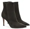 Kvinnor Pointy Black Faux Suede High Heel Ankel Stövlar med dragkedja Mörkgröna Heeled Booties Blue Boots Grå Heels Damskor