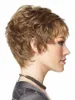 Dark Blond Layered Short Hair Wig med Bang Värmebeständig Fiber Syntetisk Wig Capless Fashion Wig För Kvinnor