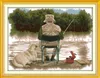 old man and dog Fishing decor paintings , Handmade Cross Stitch Embroidery Needlework sets counted print on canvas DMC 14CT /11CT