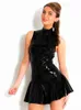 Женщины сексуальные черные латекс ПВХ платья платья клуба танцевальная костюм размер S-XXL #T78