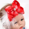 Christmas Baby Girls Bow Feather Headband Party Xmas Toddler Infant Kids Hair Band Headwear Hair Accessories hair hoop presents