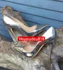 Casual Designer Sexy Lady Sashion Women Shoes Silver Patent Leather Pointy Toe Stiletto Stripper High Heels Zapatos Mujer Prom Evening Pumps Large Size 44 12CM