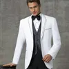 Moda uomo bianco smoking da sposa tacca risvolto smoking a due bottoni sposo uomo di alta qualità ballo / cena / vestito Darty (giacca + pantaloni + cravatta + gilet) 2072