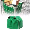 Large Capacity Green Non-woven Fabric Shopping Bag Foldable Reusable Supermarket Clip To Cart Grocery Grab Shopping Bags