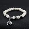 الموضة التبتية التبتية الفضية الفيل قلادة بيضاء فيروز حبات 6 مم سوار مرنة للنساء Pulseiras Boho المجوهرات هدية