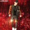 Bar Male Rock Hip Hop Stage Wear Dancer Team Singer Gold Orange Sequins Jacket Pants 2 -delige set Nightclub Bar Performance Costume Casual Outfits