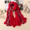 겨울 수 놓은 꽃 Viscose 스카프 목도리 두건 인쇄 면화 스카프 및 랩 Foulard Sjaal 이슬람 Hijab