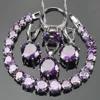 Tout mariage violet Zircon argent 925 ensembles de bijoux Bracelets boucles d'oreilles avec pierres pendentif collier anneaux ensemble bijoux cadeau B1465481