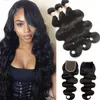 Maleisische Onverwerkte Human Hair Extensions 4 stuks/partij Body Wave Virgin Haarproducten 8-28 inch Bundels Met 4X4 Vetersluiting Baby Haar Inslag