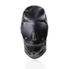 Neues Design-Bondage-Gear, Kapuzen-Maulkorbgeschirr mit abnehmbarem Augenpolster, schwarze Ledermaske mit Reißverschluss am Mund, Fetisch-Sexspielzeug Gimp B06726928