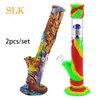 Heetste deabbing glazen bongs waterpijp rechte siliconen rookpijp 2pcs beker siliconen bongwaterpijpen dab rig met 14 mm glazen kom