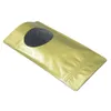 50pcs /ロットブラック/ゴールドスタンド豆の収納の純アルミホイルパッケージバッグプラスチッククリアラウンドウィンドウ
