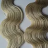 14 "16" 18 "20" 22 "24" Adhésif PU Peau Trame Extensions de cheveux sans soudure Bande Blond Extensions de Cheveux 40pcs Remy Tape Dans Les Extensions Body Wave