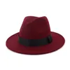 Unisex Wool Felt Wide Brim Jazz Fedora Hats with Black Ribbon Autumn Winter women men Panama Formal Hat Gambler Trilby Chapeau226E