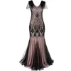 Vrouwen 1920s Great Gatsby Jurk Lange 20s Flapper Jurk Vintage V-hals Korte Mouw Maxi Partij voor Prom Cocktail