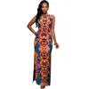 2018 sommar afrikanskt tryck totem klänning kvinnor ärmlös sida split etnisk lång klänning damer sexig bodycon party klänningar vestidos avslappnad klänning