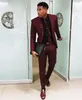 Chic Burgundy Two Pieces Mens Suits Slim Fit Wedding Grooms Tuxedos Cheap One Button Formal Prom Suit Jacket And Pants With Tie1701
