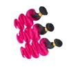 Body Wave # 1B / Hot Pink Ombre Vierge Brésilienne Extensions de Tissage de Cheveux Humains Noir et Rose Chaud Ombre Bundles de Cheveux Humains Offres 3Pcs / Lot