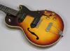 Custom Shop 140 3/4 Size, 22.75" Short Scale Vintage Sunburst Semi Hollow Body Electric Guitar Double F Holes, Dual Black P 90 Pickups