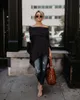 Uit Schouder Sjaal Blouse Solid Casual Losse Slash Hals Onregelmatige Losse Vrouwen Herfst Swing Batwing Mouw Blouses Shirts