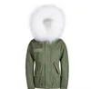 Meifeng Марка 100% белый мех кролика выстроились армия зеленый холст мини куртки снег меховая куртка короткий стиль женщины пальто с енота меховой отделкой