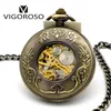 Men's Antique Hand Wind Mechanical Pocket Watch Fashion Men Cool Wood Dial Steampunk Vintage Skeleton Pocket Watch Pendant Gifts