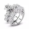 Unieke Choucong Vintage Mode-sieraden Paar Ringen 925 Silver Fill Retro Eternity Round Cut White Topaz CZ Diamond Dames Bridal Ring Set