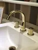 TI-PVD ALTIN ​​8 "Yaygın Seramik Vana Üç Delik 3 Adet lavabo Banyo Lavabo Bataryası Mikser dokunun yuvarlak tasarım güverte üstü