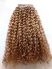 20inch brazilian human virgin remy kinky curly hair weft natural weaves dark blonde light brown 270# double drawn clip in extensions