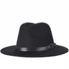 Morden Jazz Hats Imitation Wool Felt Hat With PU Bands Fedora Wide Brim Caps Classic Jazz Trilby Cap