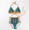 Swimwear Mulheres Indian Impressão Bikini Bandage Bronzes Bikini Sets Sexy Lingerie Swimsuit Leotard Thong Monokini Beachwear Breaking Ternos B4139