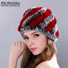 Prawdziwy Rex Rabbit Fur Hat Winter Kobieta Kapelusz Dzianiny Prawdziwe Futro Czapka Czapka Ręcznie Zrównoważona Grubość Czapka Dla Zima Rabbit Fur Hat Ms.minshu