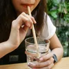 Återanvändbar bambu dricka halm kaffe te cocktail sugrör med rengöring borste för hem födelsedag bröllopsfest