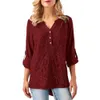 2018 T-shirt donna con lacci Nuova primavera donna tinta unita sexy camicia con scollo a V a maniche lunghe Top design con bottoni sul retro Camicie da donna