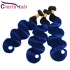 Azul colorido Ombre Corpo Onda de cabelo Bundles Brasileiro Virgem Humano Weaves Raízes Escuras 1B Azul Ondulado Ombre Ombre Extensões de Cabelo Humano 3pcs Ofertas