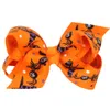 wholesale 14 designs 3.15 Inch Halloween cartoon bat pumpkin print Ribbon baby bowknot hairpin children's hair accessories