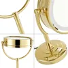 GURUN 10x/1x powiększenie lusterko do makijażu z diodami LED dwustronnie okrągłe szkło kryształowe lustro stojące złote wykończenie M2208DJ