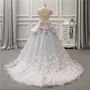Gorgeous Colorful Ball Gown Prom Dresses 2018 Spring Summer Light Gray Flora Appliques Evening Gowns Lace Up Back Peplum Party Dress