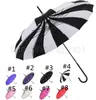 Umbrella Black And White Stripes Long Handle Bumbershoot Pagoda Creative Fresh Photography Umbrellas Straight Rod Bent Handle GGA497 10PCS