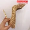 Casual Designer Sexy Lady Mode Femmes Chaussures Or Glitter Strass Pointes Bout Pointu Stiletto Stripper Talons Hauts Zapatos Mujer Bal Soirée pompes