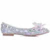 Nouvelle belle AB Crystal Women Flats Rignestone pointu à bout plate Chaussures de mariage élégant adaptées à la taille plus grande