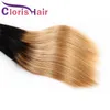 Racines foncées miel blond cheveux raides tisse vierge brésilienne malaisienne cheveux humains 3 faisceaux Ombre 1B27 blond coudre dans les cheveux Extens1208366