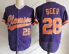 Custom Clemson Tigers 2019 College Baseball Any Number Name White Orange Purple Pullover Button #28 Seth Beer 8 Logan Davidson Jer319H