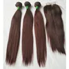 Brazilian Straight Human Hair #99J Burgundy 3 Bundles with 4X4 Middle Part Lace Closure Wine Red Hair Extensions Length 12-24 Inch 100g/Pcs