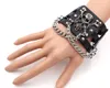 UNISEX ROCK RIVET WUERD COWHIDE Pulsera de cuero Punk Punk Hollow Bangle Black Leather Dance Bracelet6518731